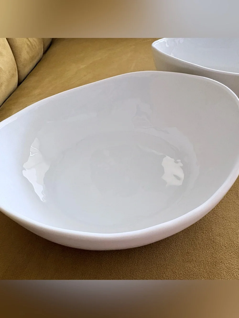 2 x Crate & Barrel Mercer White Porcelain Serving Bowls Set of 2 Modern Ceramic